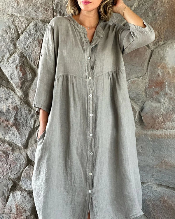 Elegante midi zomerjurk voor dames, overhemdstijl met knopen, comfortabele jurk met losse pasvorm.
