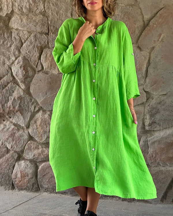 Comfortabele casual midi overhemdjurk voor dames, stijlvol en veelzijdig met knopen voor de zomer.
