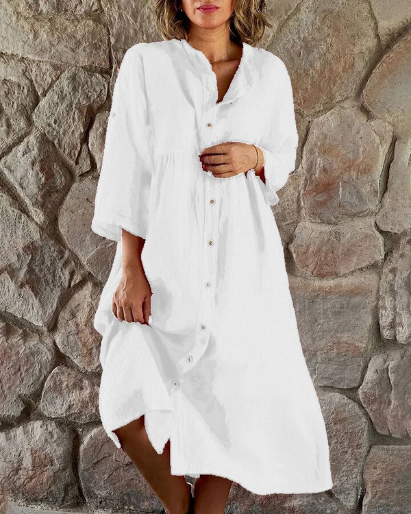 Dames midi overhemdjurk met knopen, losse pasvorm, stijlvolle zomerjurk perfect voor een casual of geklede look.