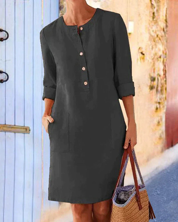 Casual A-lijn damesjurk met 3/4 mouwen, perfecte zomerkleding voor een comfortabele look.