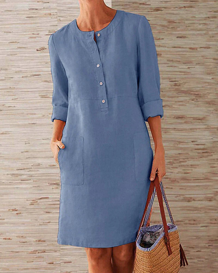 Comfortabele dames A-lijn jurk met 3/4 mouwen, veelzijdig als zomerjurk en elegante dameskleding.