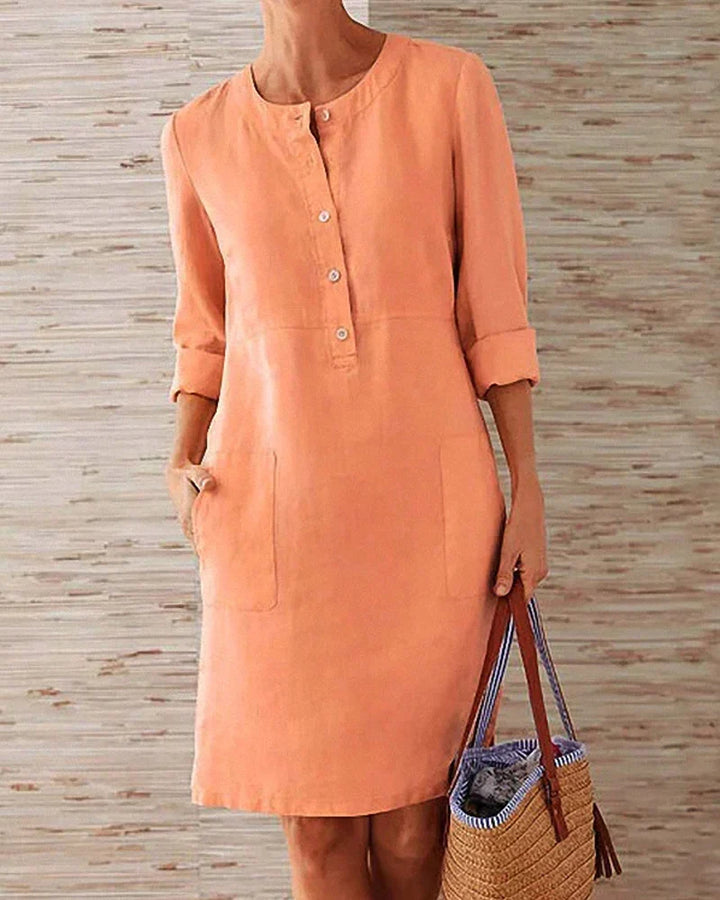 Stijlvolle A-lijn zomerjurk voor dames met 3/4 mouwen, ideaal als casual jurk of chique outfit.