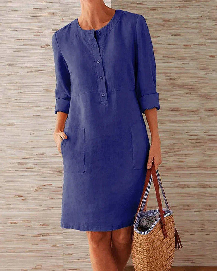 Elegante A-lijn zomerjurk voor dames met 3/4 mouwen. Perfect voor een stijlvolle, comfortabele look.