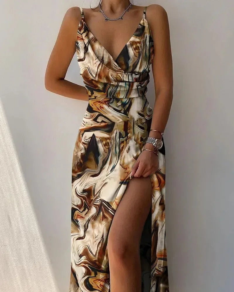 Stijlvolle lange damesjurk, een flowy maxi jurk geschikt voor zowel casual als elegante zomerse gelegenheden.