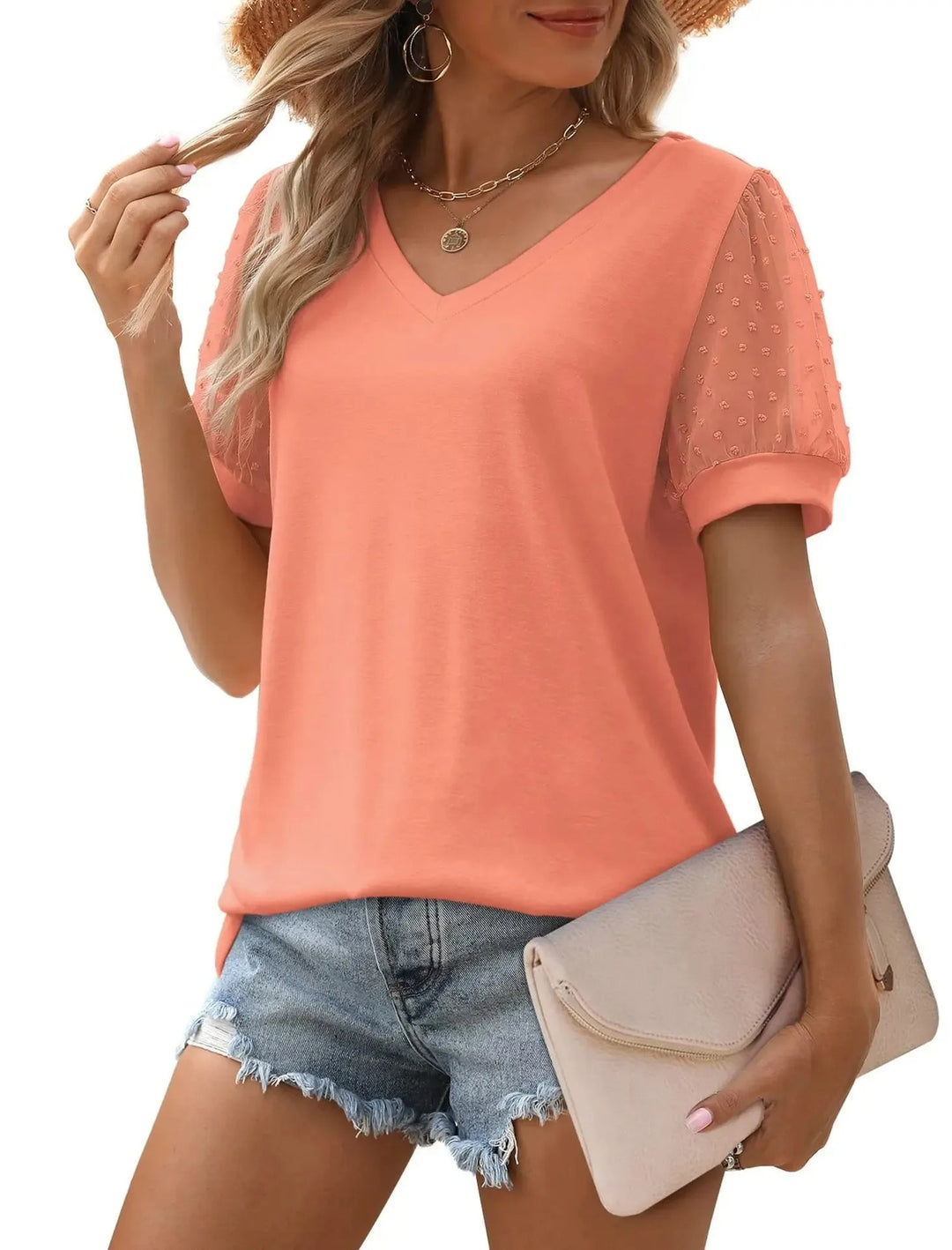 Modieuze dames V-hals top, veelzijdig en perfect voor zomerse dagen; casual of chique.