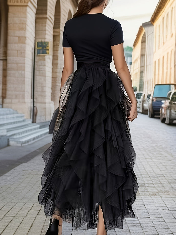 Veelzijdige dames gelaagde maxirok; elegante fashion voor elke gelegenheid, van casual tot chic.
