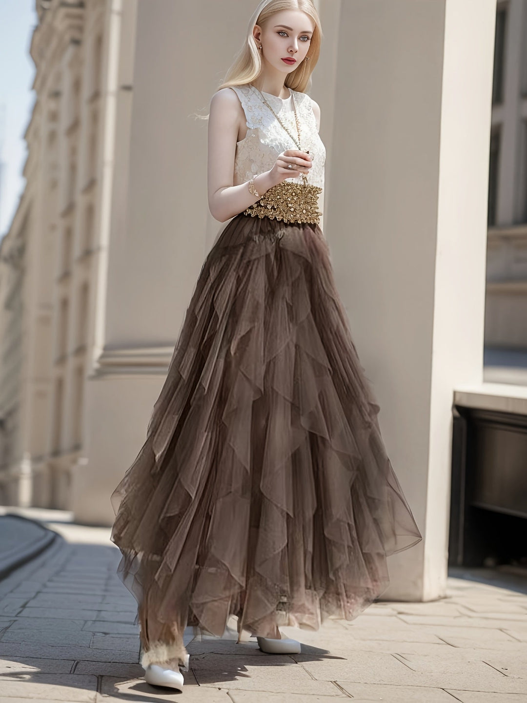 Stijlvolle dames gelaagde maxirok, een luchtige zomerrok met elegante uitstraling, ideaal voor elke vrouw.