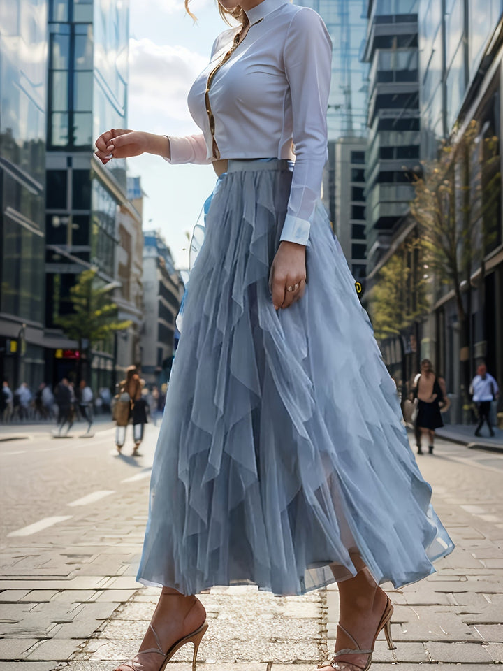 Casual chic gelaagde maxirok voor dames, combineert comfort met elegante zomerse veelzijdigheid.