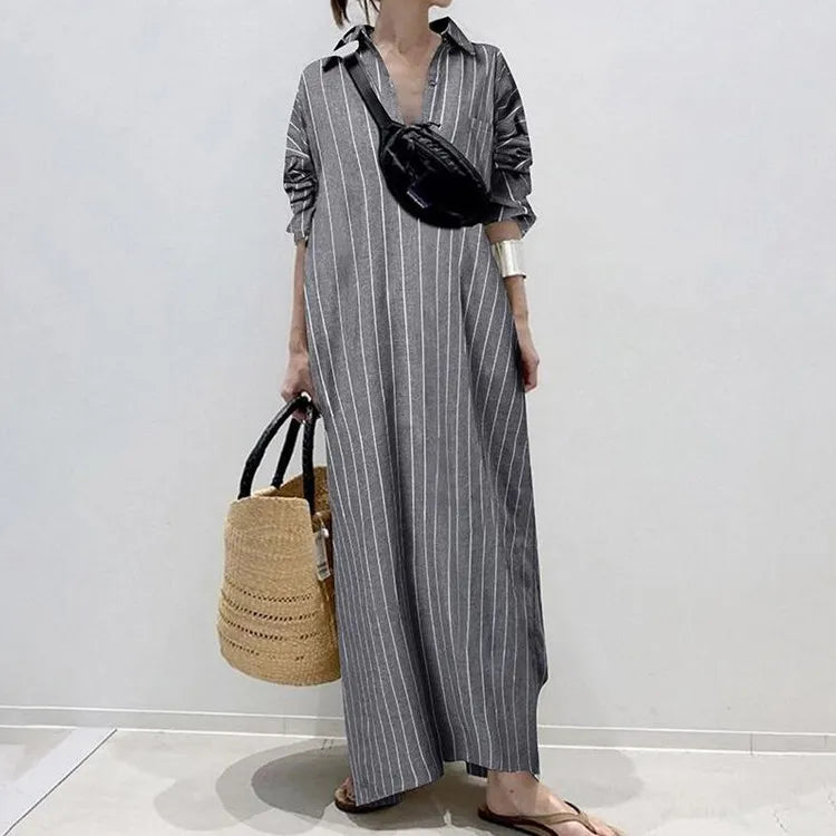 De Carmen zomerjurk: een comfortabele, gestreepte maxi jurk voor dames, chic en casual.
