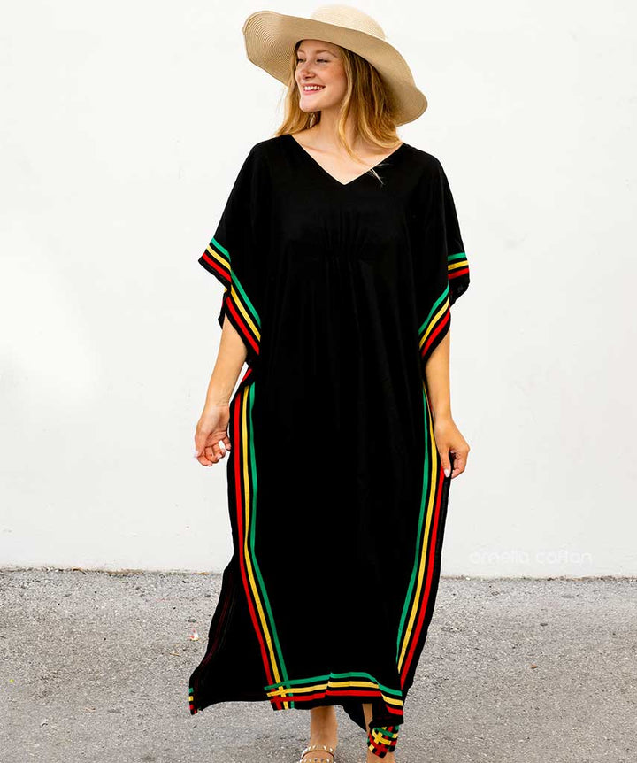 Lange dames zomerjurk Salve met vrolijke bloemenprint, geschikt voor vakantie, strand of feestjes.
