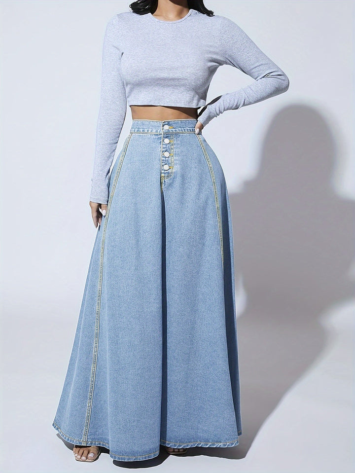 Casual-chique dames spijkerrok, hoge taille maxi uitlopend, ideaal voor een elegante en comfortabele look.