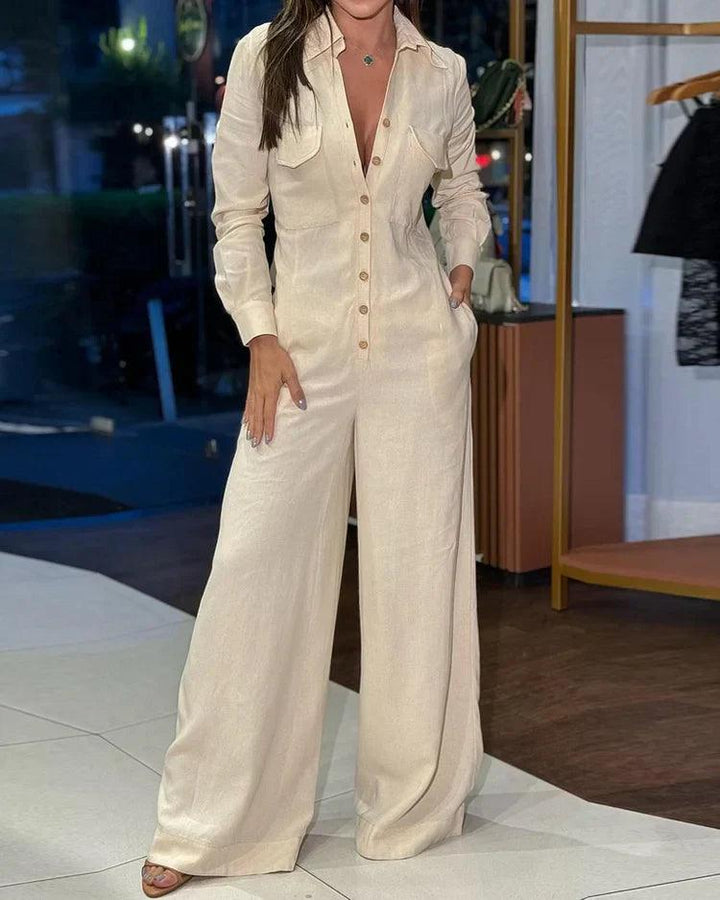 Dames jumpsuit met wijde pijpen & lange mouwen, comfortabel en stijlvol voor elke vrouw.