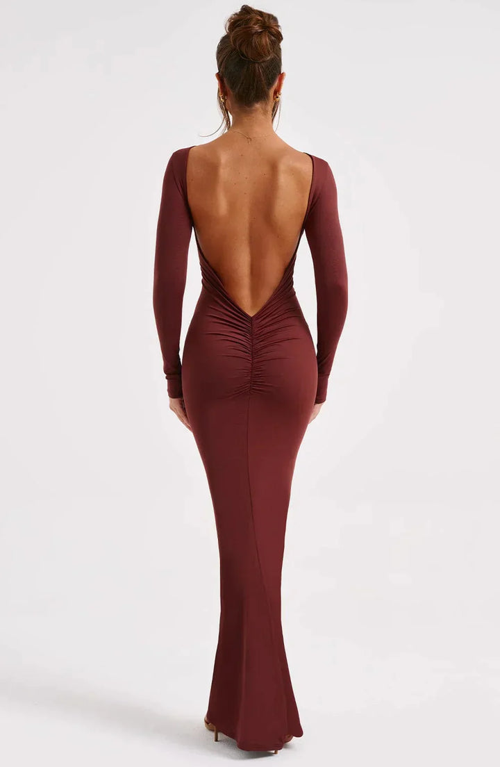 Sophisticated zwarte maxi avondjurk voor vrouwen, met een stijlvolle open rug design.
