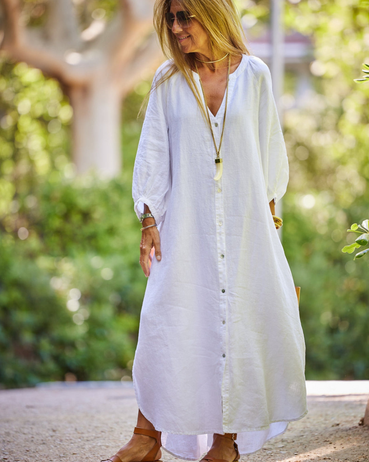Comfortabele dames maxi jurk, lange mouwen, ideaal voor zomer en strand, modieus en relaxed.