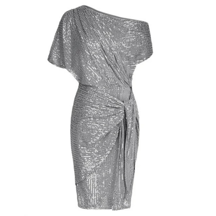 Een elegante en feestelijke dames midi jurk met schitterende pailletten voor een trendy party look.
