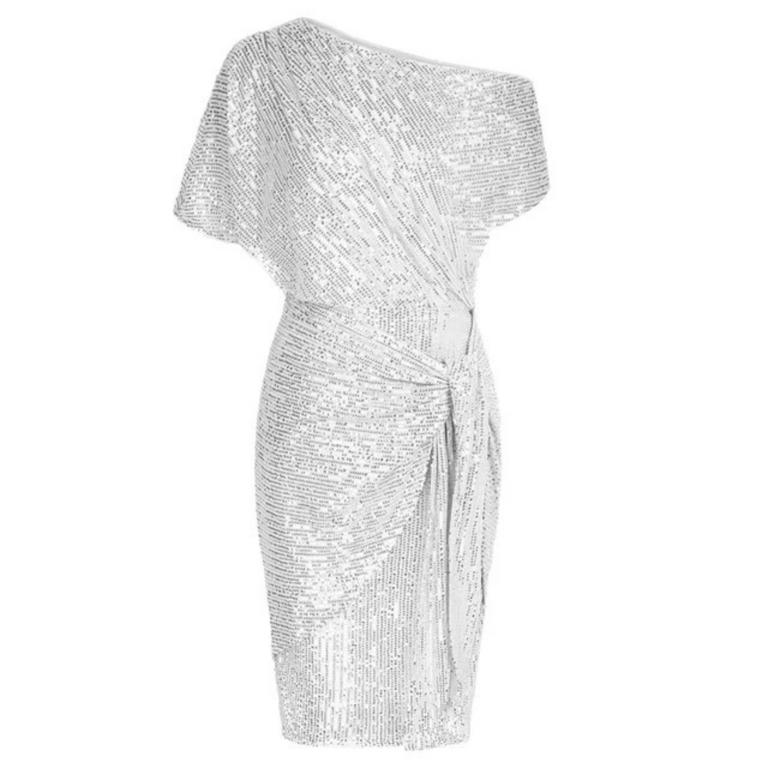 Dames midi paillettenjurk, een prachtige feestjurk met glamour, glitter en een slankmakend effect.