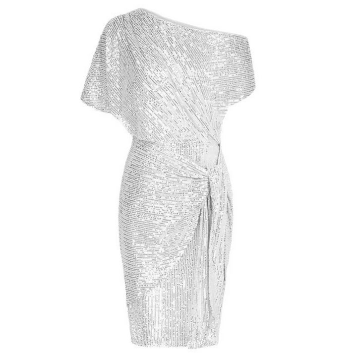 Dames midi paillettenjurk, een prachtige feestjurk met glamour, glitter en een slankmakend effect.