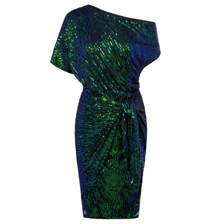 Glamoureuze slankmakende feestjurk voor dames: een adembenemende midi paillettenjurk vol glitter.