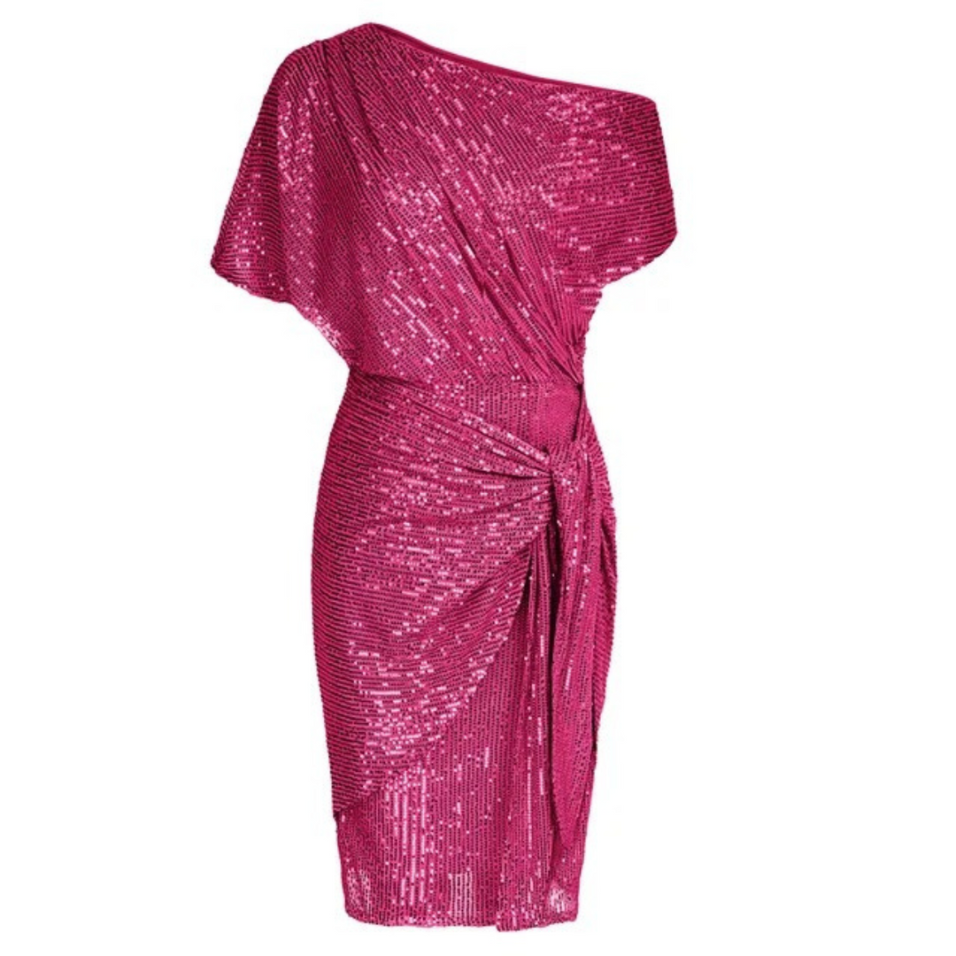 Luxe dames gala jurk, midi lengte, met glanzende pailletten. Een chique keuze voor speciale avonden.