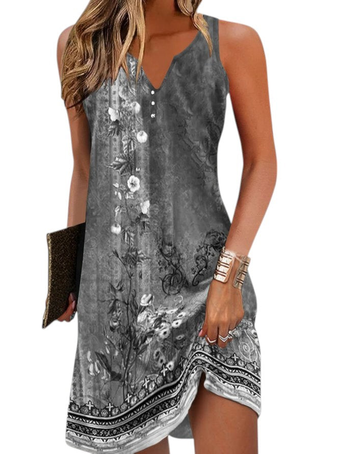Casual dames jurk of feestjurk: mouwloos, mini, met unieke speelse print voor de zomer.