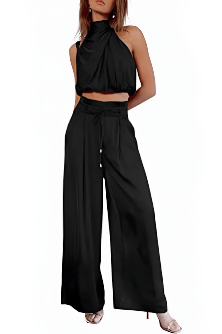 Wijdvallende damesbroek, onderdeel van de tweedelige set, voor een elegante en comfortabele casual chic look.