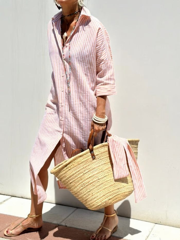 Veelzijdige dames polojurk, midi, 3/4 mouw. Geschikt als casual of elegante zomerjurk.
