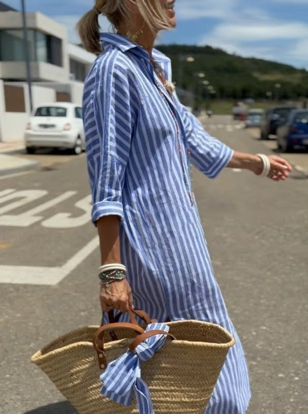 Dames polo midijurk met 3/4 mouwen, ideaal voor een comfortabele zomeroutfit.