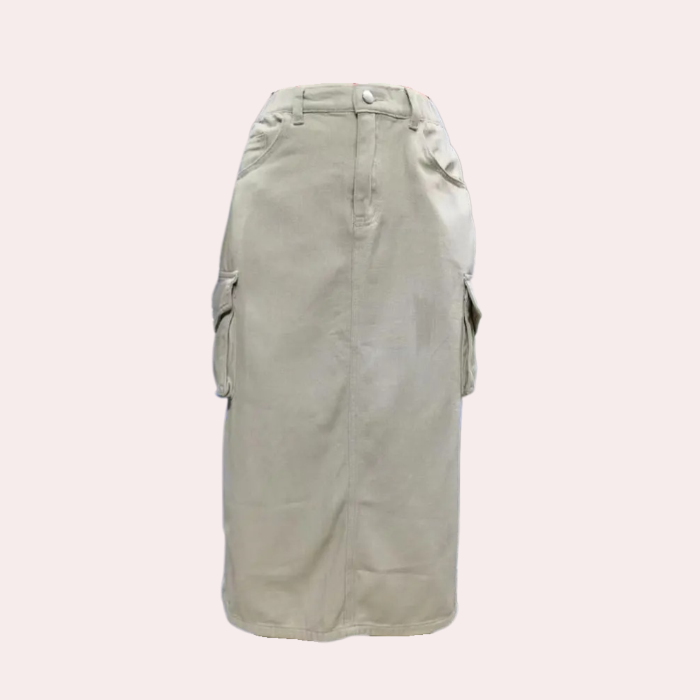 Trendy dames cargo rok met retro stijl, perfect voor een veelzijdige lente/zomer outfit. Comfortabel en chic.
