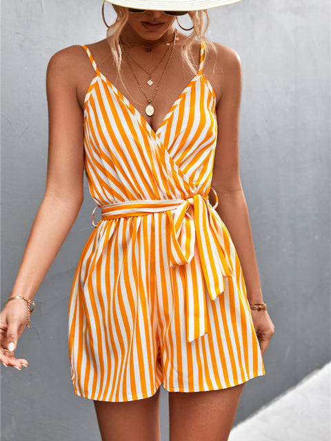 Dames zomer jumpsuit met streepdesign, comfortabele losse pasvorm en elegante V-hals. Ideaal voor casual dagen.