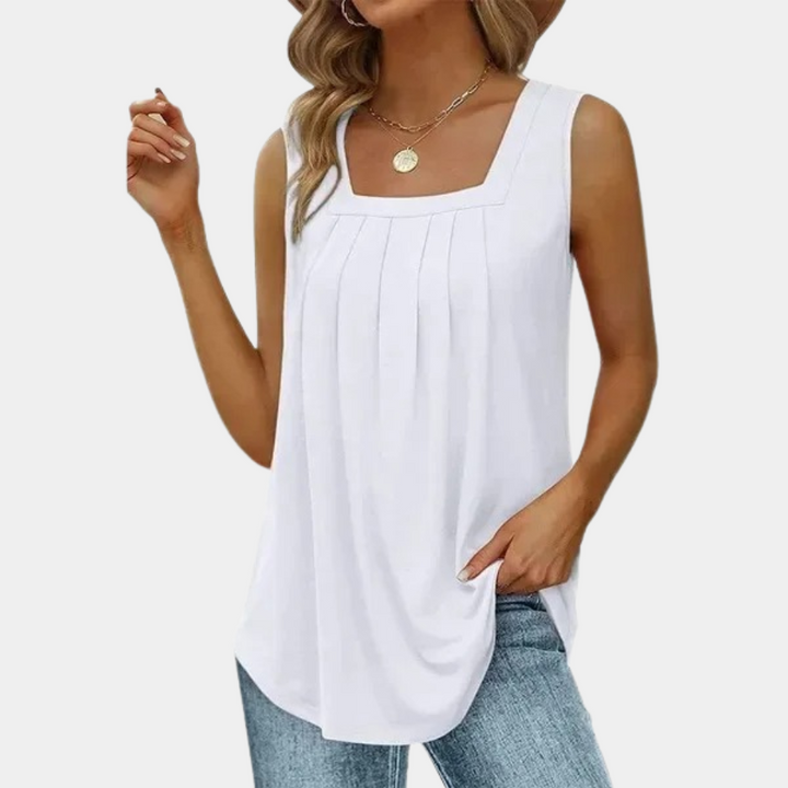 Dames mouwloze top met vierkante hals. Elegant, comfortabel en veelzijdig voor zowel zakelijke meetings als casual gebruik.
