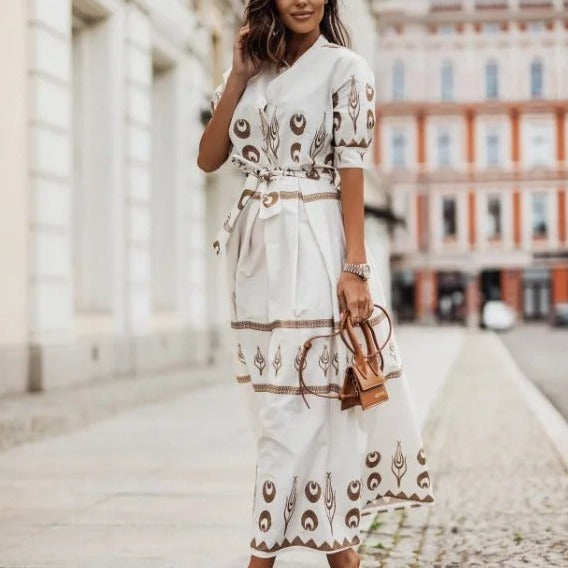 Witte dames vintage midi zomerjurk met elegante pasvorm, ideaal voor lente/zomer casual en feestelijke gelegenheden.