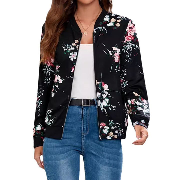 Dames bomberjack met opvallende bloemenprint en ritssluiting. Trendy en comfortabele bovenkleding voor een stijlvolle look.