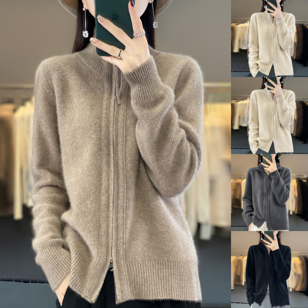 Veelzijdige dames cardigan met rits, comfortabel en warm. Dit stijlvolle vest is ideaal voor herfst- en winterlooks.