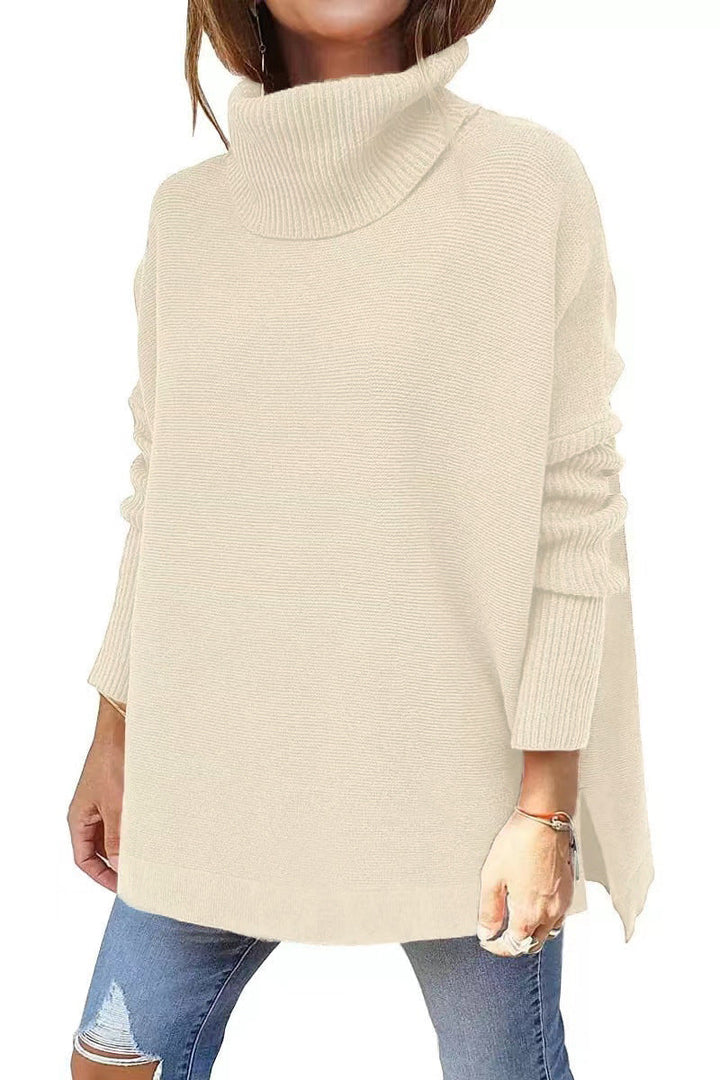 Dames oversized coltrui met hoge col, warm en comfortabel voor herfst en winter.
