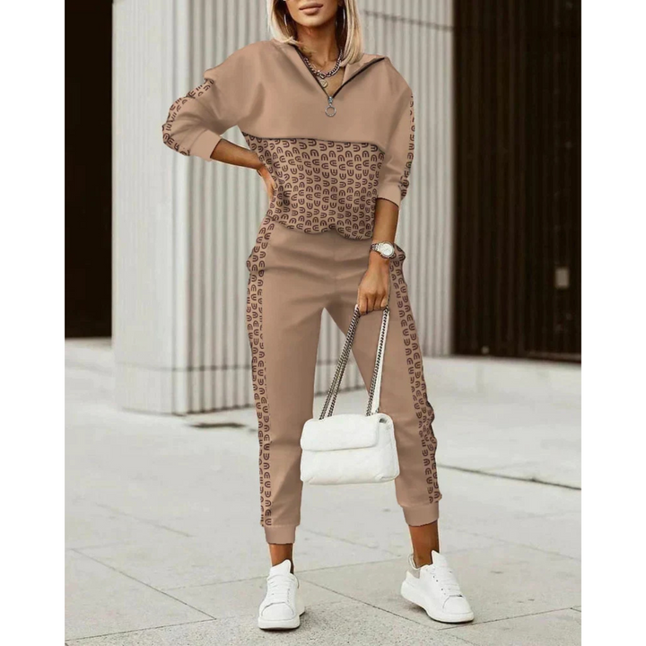 Sportief casual dames trainingspak set; comfortabele joggingpak voor vrouwen met een rechte pasvorm.