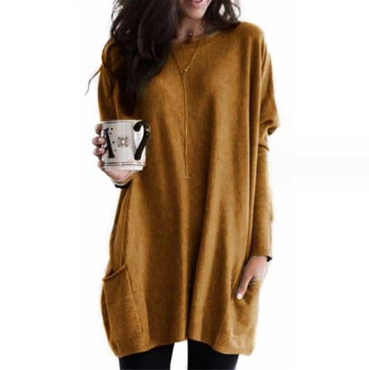 Casual dames trui met lange mouwen en losse pasvorm, afgewerkt met ribboorden. Ideaal voor dagelijks comfort.