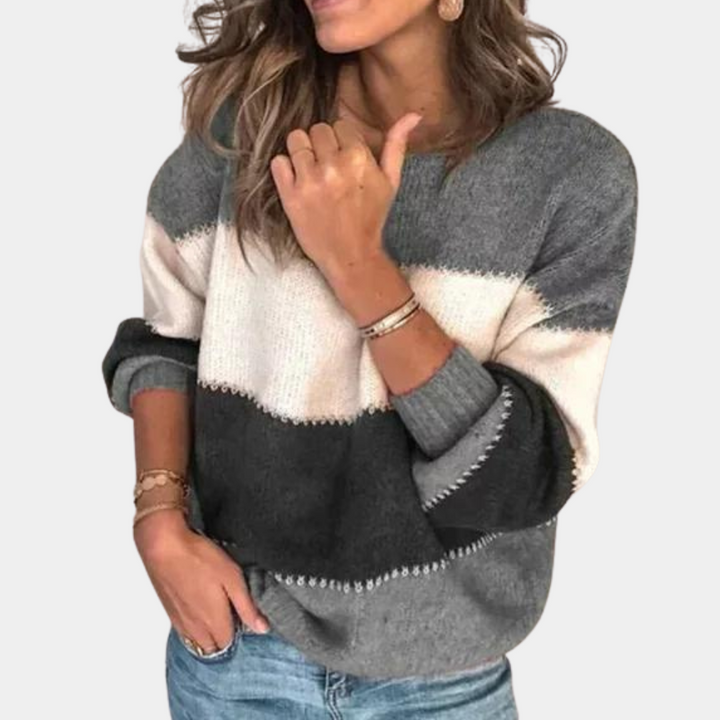 Klassieke gestreepte damestrui met horizontale strepen, comfortabel en veelzijdig voor de herfstmode.