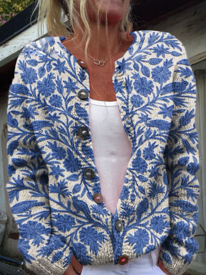 Dames gebreid cardigan vest met trendy print voor een modieuze herfst- en winterlook.
