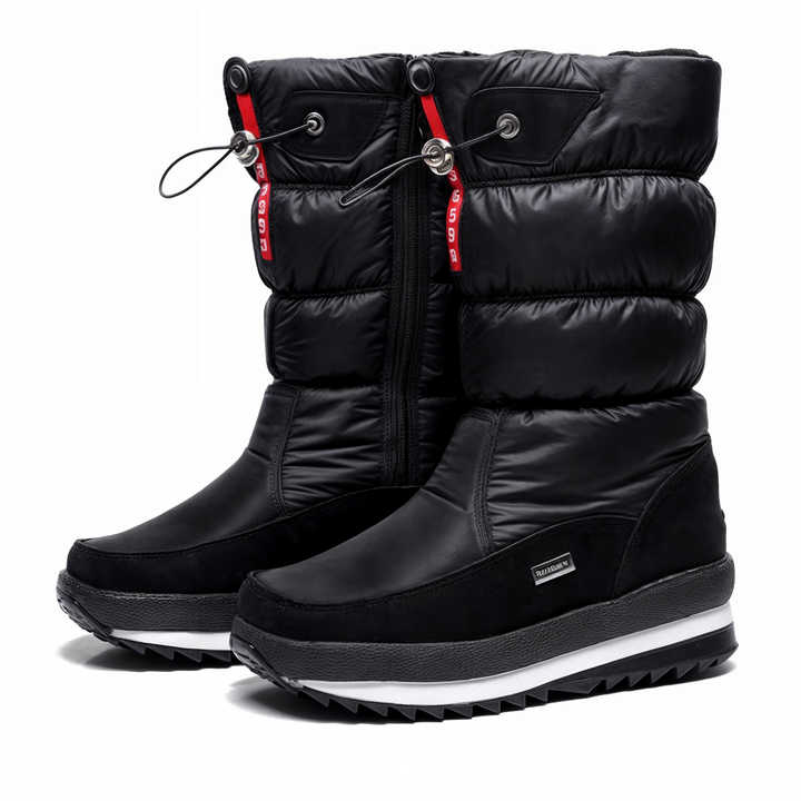 Gevoerde dames winterlaarzen, middenhoog, voor warme voeten in de sneeuw. Stijlvolle en waterdichte snowboots.
