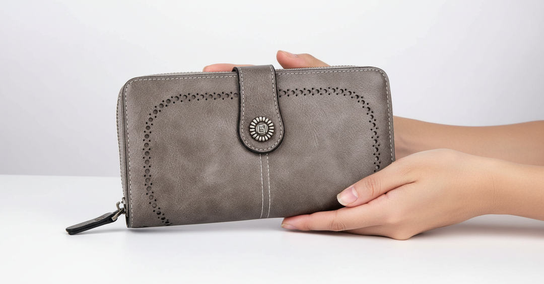 Elegante RFID portemonnee met polsband voor dames, ideaal voor onderweg en georganiseerd.
