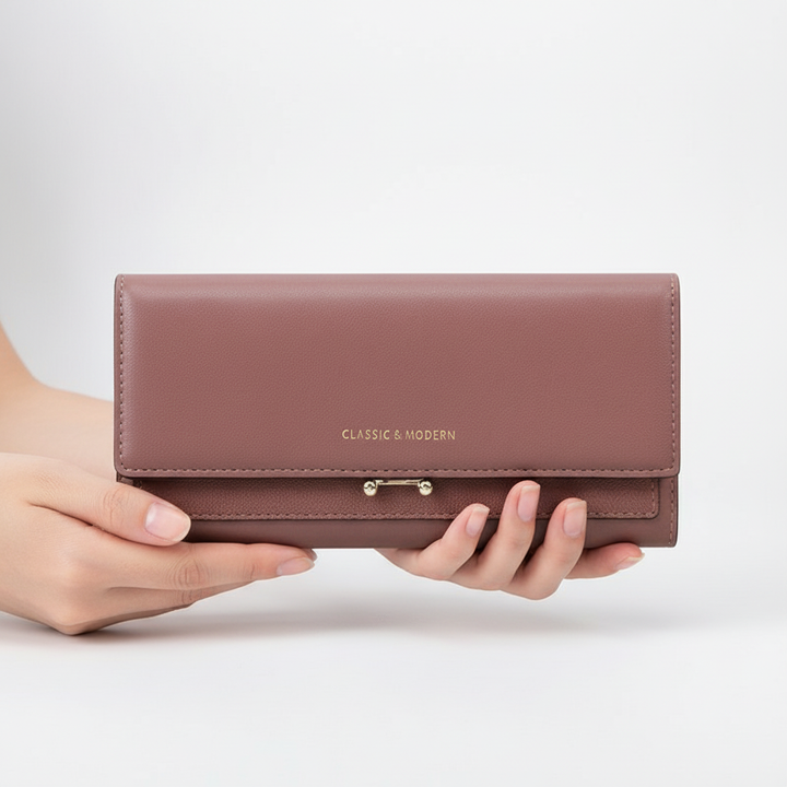 Verfijnde PU kunstleren portemonnee voor dames met een elegante uitstraling en veilig telefoonvak.