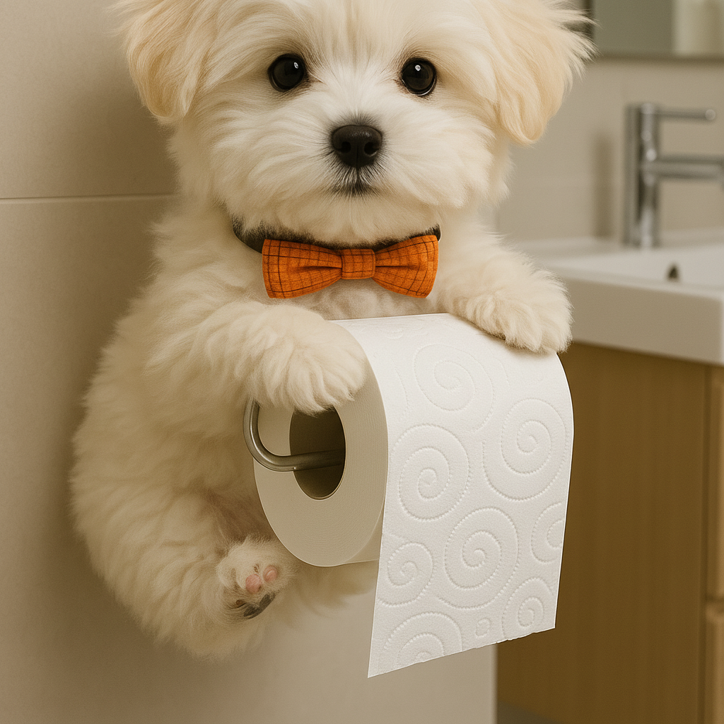 Teckel toiletrolhouder, vrolijke badkamer accessoire zonder boren. Perfect voor dierenliefhebbers.