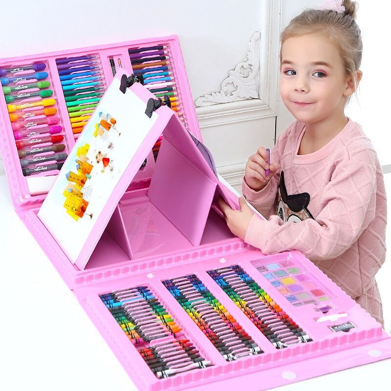 Kinder 6-in-1 creatieve box, veelzijdige knutselset voor tekenen, schilderen en meer. Educatief speelgoed.