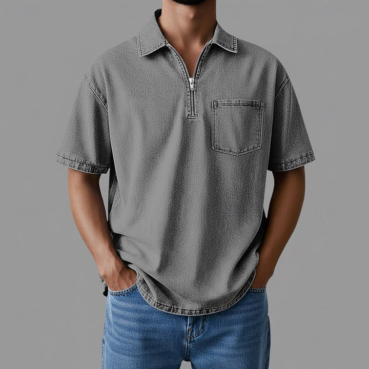 Stijlvol heren casual shirt met ritssluiting en borstzak. Perfect voor lente, zomer, herfst en wintermode.