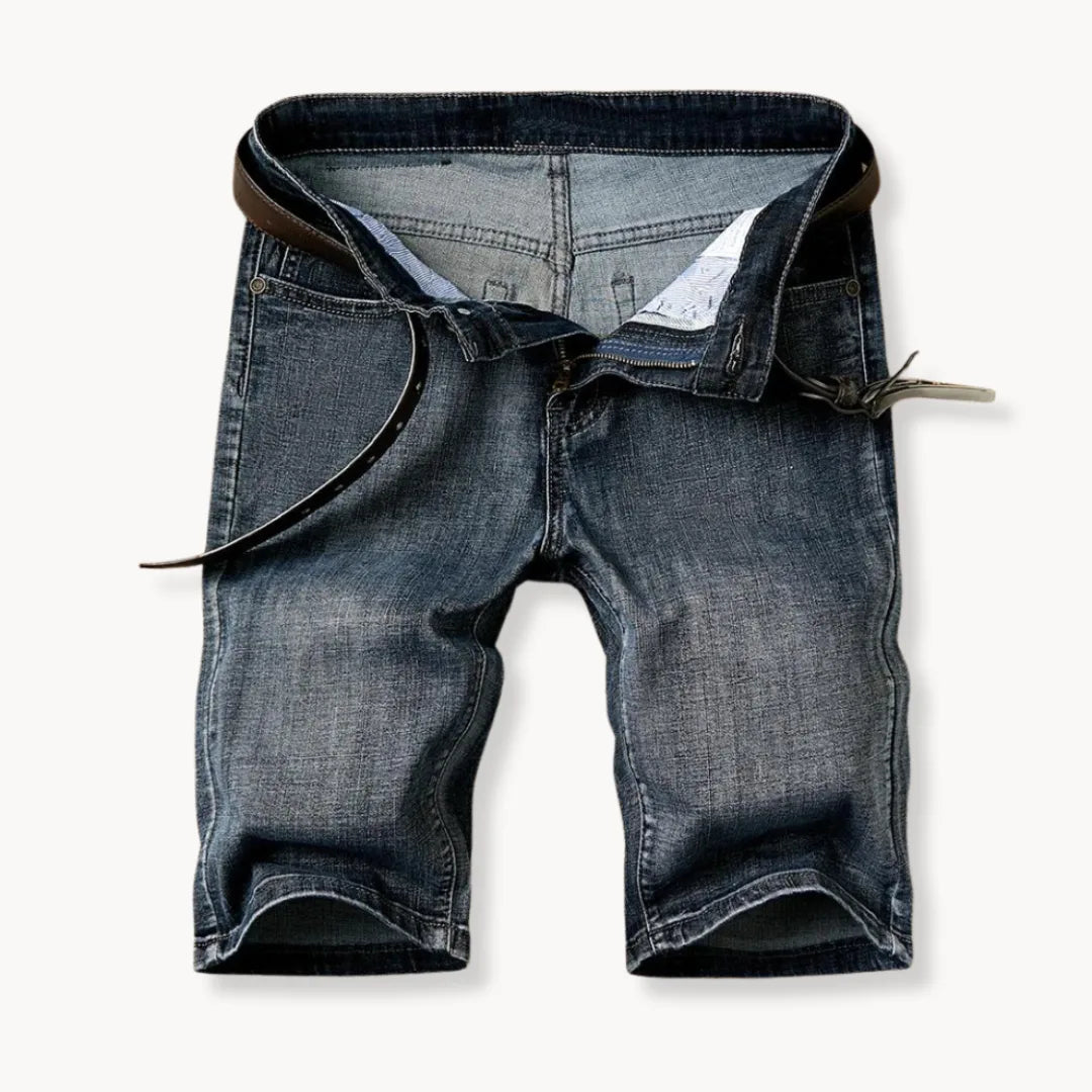 Hoogwaardige denim heren shorts, comfortabele stof met rits en knoopsluiting, duurzame korte broek.