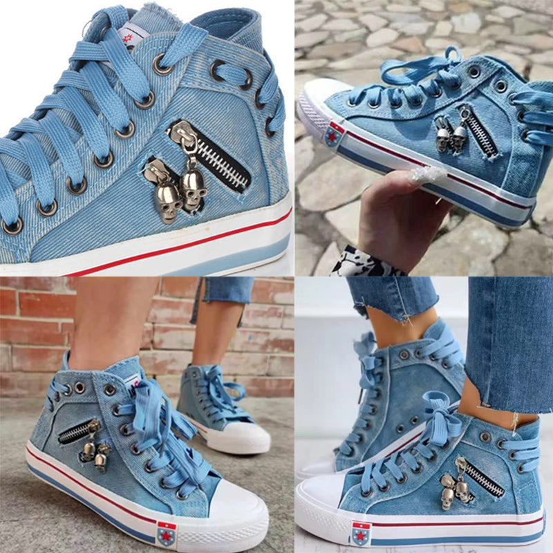 Comfortabele blauwe dames sneakers met vetersluiting, perfect voor blarenvrij wandelen.