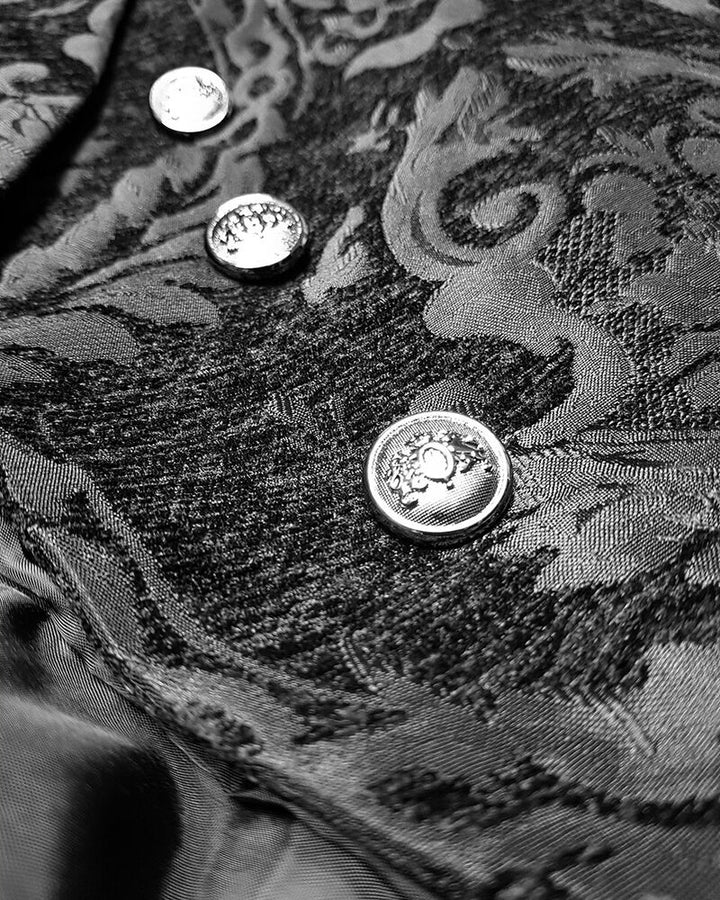 Luxe heren gothic jas met brokaatpatroon. Ideaal als elegante jas voor gala's, feesten of steampunk events.