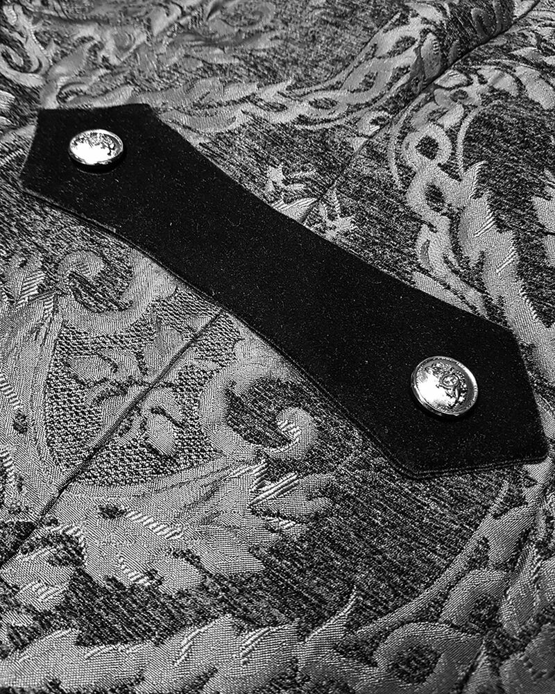 Stijlvolle heren gothic jas van zwart brokaat. Deze elegante jas is perfect voor themafeesten en speciale events.