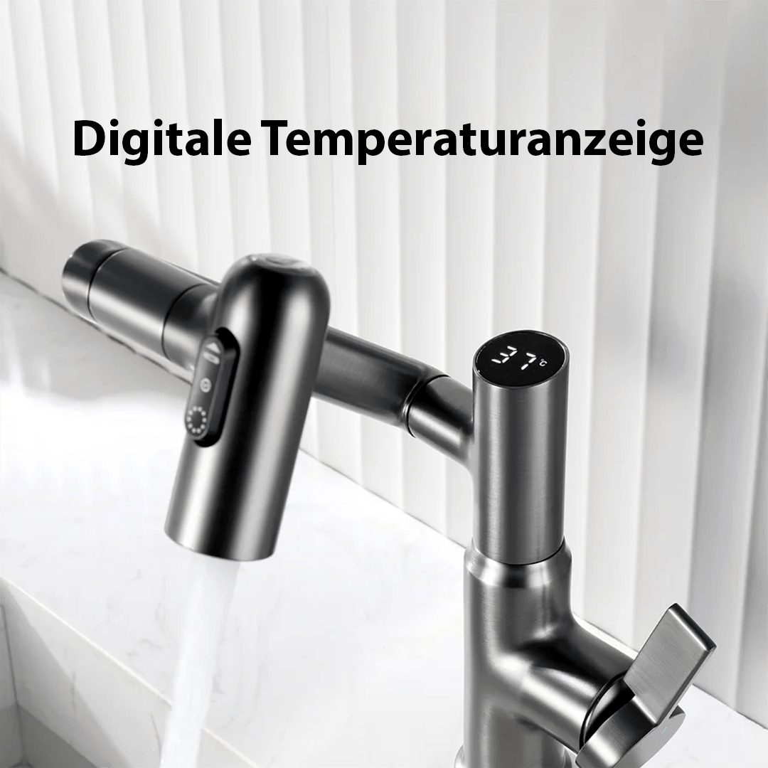 Eenvoudig te monteren fluweelzwarte AquaTwist kraan; modern design met flexibele 360° draaifunctie en hoogte verstelbaar.