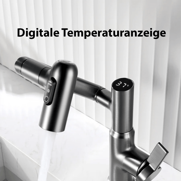 Eenvoudig te monteren fluweelzwarte AquaTwist kraan; modern design met flexibele 360° draaifunctie en hoogte verstelbaar.
